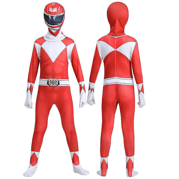 Power Rangers Cosplay Kostym Jumpsuits Bodysuits Superhjälte Barn Pojkar Halloween Fest Fancy Dress Outfits Red 7-8Years