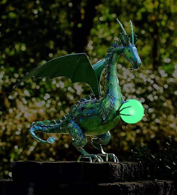 Grønn Drage Statue Med Solar Perle green
