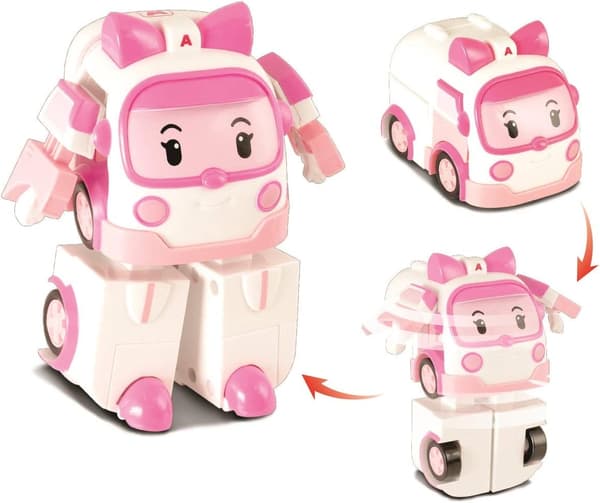 Rosa - Polert Transformerbar Robotbil - 10 cm - Transformerbar i