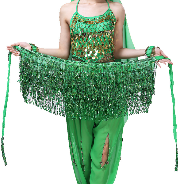 Kvinnor Tjej Paljett Magdansös Kostym Tofs Wrap Kjol Giltter Club Mini Kjol Green