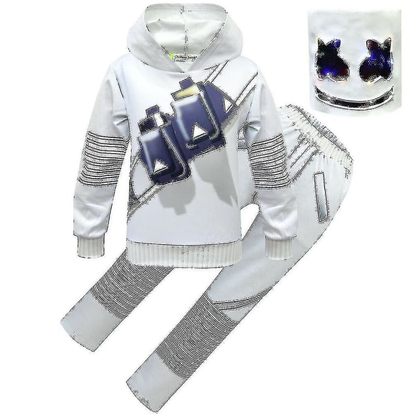 Barn Pojkar Flickor Marshmello Dj Led Mask Hoodie Cosplay Costume Party H 130 6-7 Years