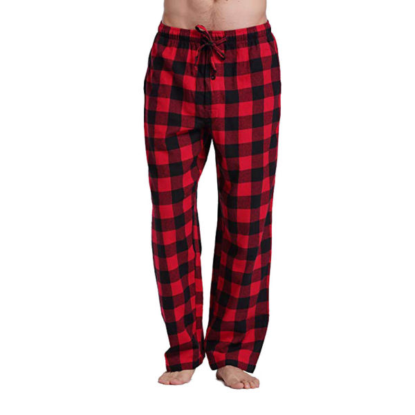 Plädade pyjamasbyxor för män med fickor Red M