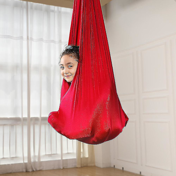 Børne Aerial Yoga Hængekøje 100% Nylon Elastisk Anti-tyngdekraft Gynge Til Indendørs/Udendørs Børn Sensorisk Træning Hængestol 280*100cm KIO Red