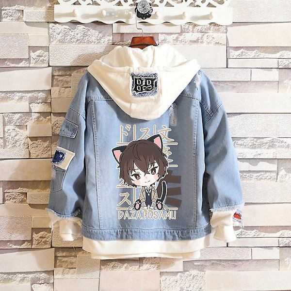 Anime Bungo Stray Dogs Kostym Jeanjacka Dazai Osamu Cosplay Denim Raw Hem Jeans Vuxen Höst Vår Huva Ytterkläder Rock C 4XL