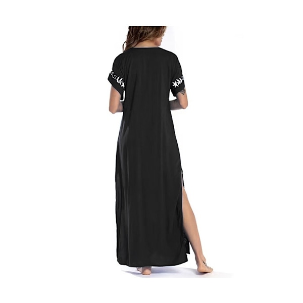 Kvinner Broderi Kortarmet Bikini Badedrakt Cover Up Side Split Strand Kaftan Kjole