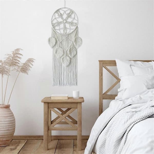 Makramefångare för sovrum Vuxenfångare Väggdekor Stor Boho Väggbonad med vävda löv Heminredning