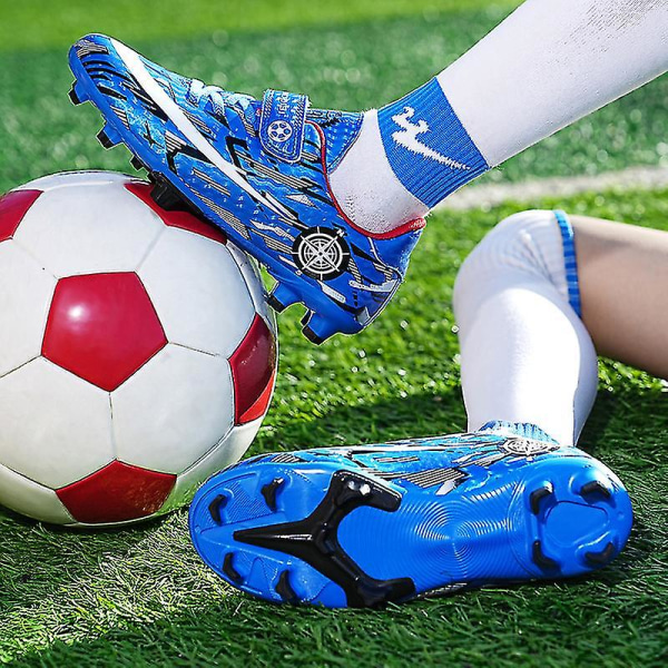 Børne Ungdom Turf Fodboldstøvler Sko Indendørs Fodbold Casual Udendørs Sport X1577a WhiteBlue 30