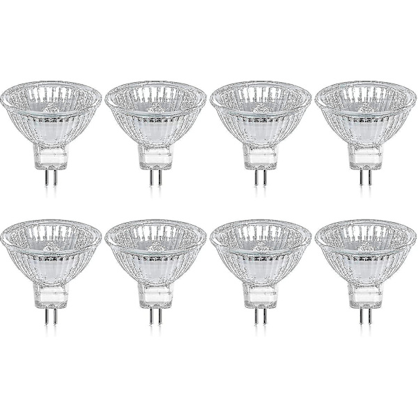 Förpackning med 8 halogenlampor Gu5.3 Mr16 35w 12v dimbar - Varmvitt 2800k, 400 lumen, glasöverskydd JZ