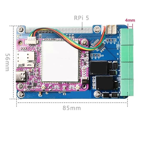 MPUUART til RPi 5 PCIe til USB UART HAT til 5 RS485 RS232 USB2.0 4G LTE-modul