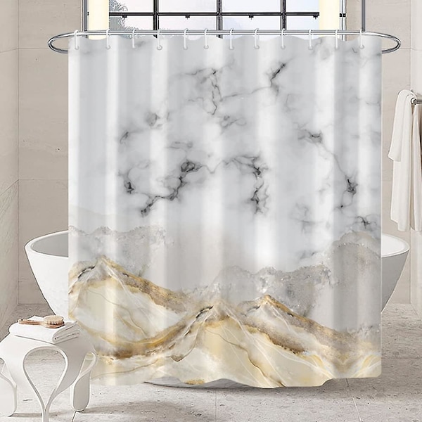 Marmor badrum duschdraperi lila guld tyg duschdraperier med krokar akvarell abstrakt duschdraperi foder 72x72 tum Yellow 72x72 inch