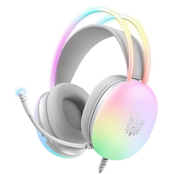 ONIKUMA Gaming Headset med RGB Dynamisk Belysning Kablet Over-Ear Headset med Støjreducerende Mikrofon til PC Hvid