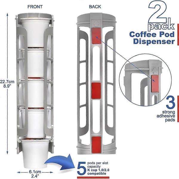 2 stk. kaffekapselholder sidemonteret til K Cup-kapseldispenser til enkeltkaffemaskiner, grå