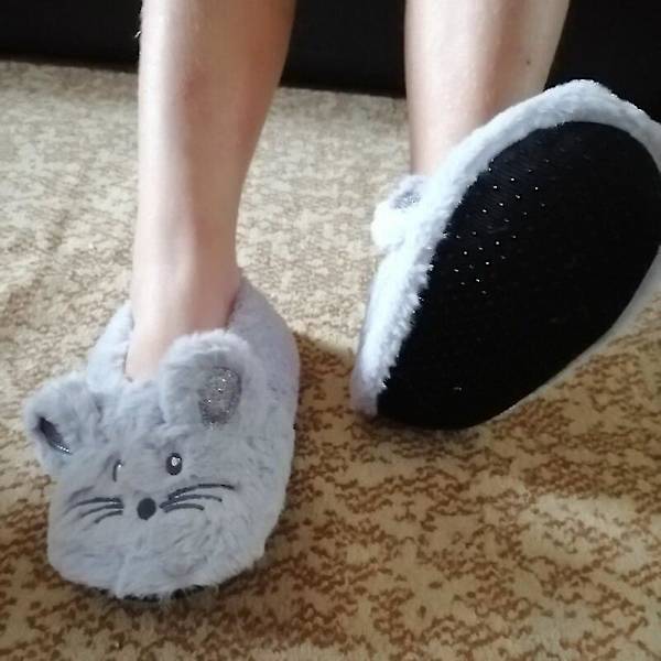 Hjemme Fuzzy Hjemmesko Dame Vinter Pels Bomuld Varm Plys Skridsikker Grib Indvendig Fluffy Dovne Kvinde Museører Broderi Gulvsko Gray 35to38