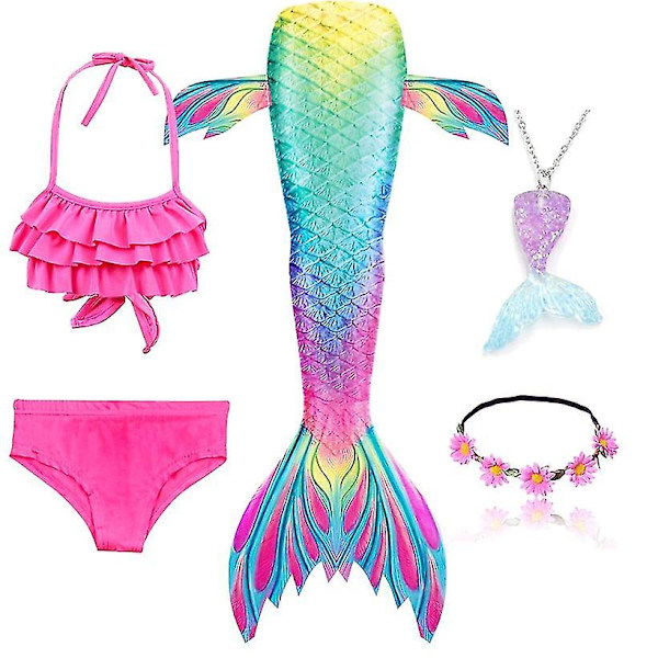 2023-5st/ set Girls Mermaid Tail Baddräkt Barn Den lilla sjöjungfrun Kostym Cosplay Strandkläder Baddräkt-1 Package 15 110