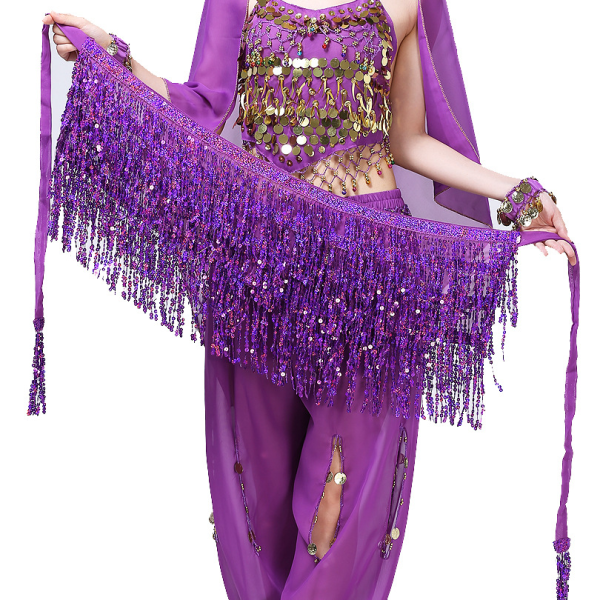 Kvinnor Tjej Paljett Magdansös Kostym Tofs Wrap Kjol Giltter Club Mini Kjol Purple