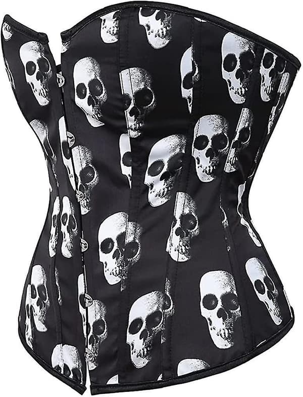 Kelvry Damer Plus Size Gothic Underkläder Satin Spets Bened Overbust Korsetter Shapewear Outfit Skull 1012