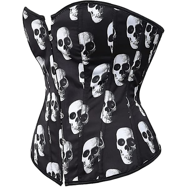Kelvry Naisten Plus-kokoinen Goth-tyylinen Alusasu Satiini Nyöritys Luilla Tuettu Rintaliivien Päällinen Korsetti Muotoileva Asu Skull 1416
