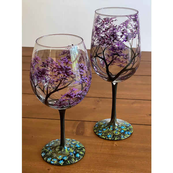 Fire Seasons Tree Vinglass Spring Sommer Vinter Høst Sett Med Fire Håndmalte Kunst Unik Bryllup Jubileum Bursdag Innflyttingsgave 1pc in winter