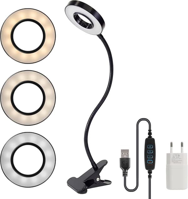 Bokklips Leselampe, 5W 48 LED Klipslampe, Dimbar Klipslampe