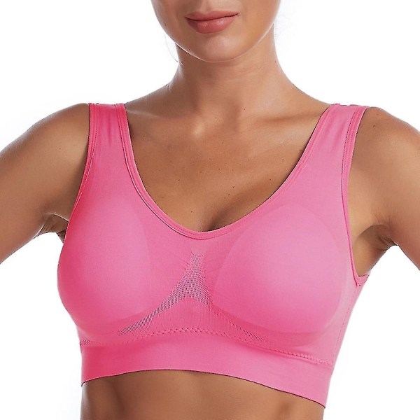 Dam Stötsäker Sport BH ight Support Plus Size Bralette Avtagbar Dyna Nylon Spandex Fitness Gym Pink L