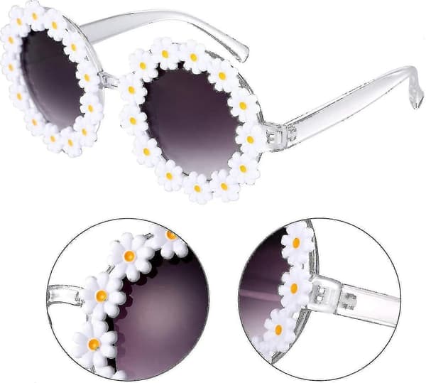 3 pakker Retro Daisy solbriller til kvinder Blomst Runde Disco solbriller Nye blomsterbriller til voksne børn - XC
