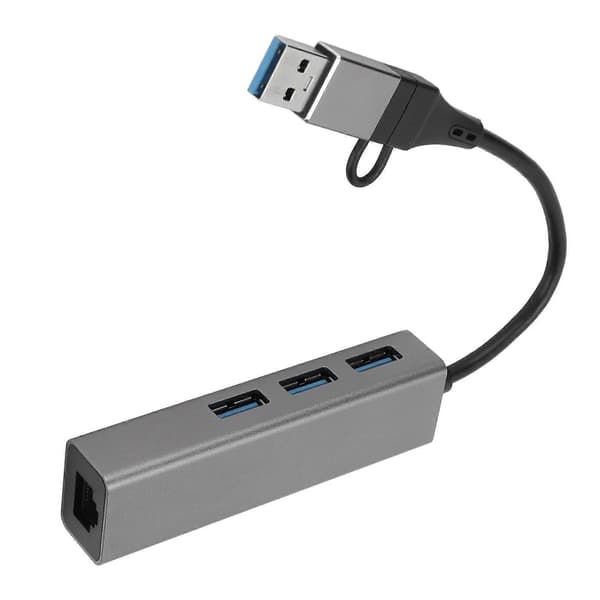 USB3.0 Hub 5 Gbps Plug and Play 4-porters aluminiumslegering USB C til RJ45-adapter for Windows for Linux for OS X sølvgrå