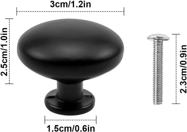 10 stk Sorte Skuffe- og Dørgreb, 30mm Møbel Knapper, Enkelt Rundt