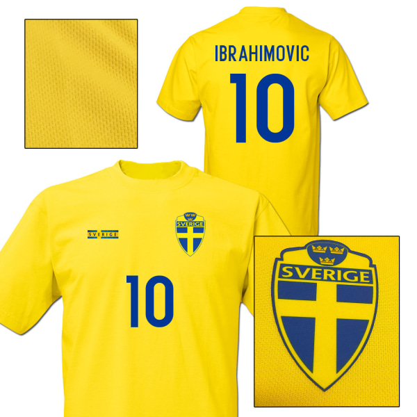 Sverige stil fotbollströja med Ibrahimovic 10 tryck t-shirt Barn 7-8 år / 130cl