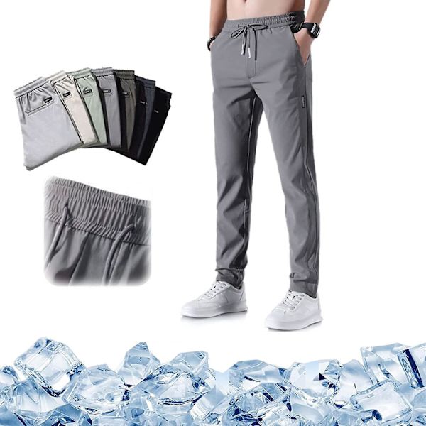 Snabbtorka Stretchbyxor för män, Ice Coola Andningsbyxor Löpning Jogger Träningsbyxor med dragsko med fickor dark grey XL