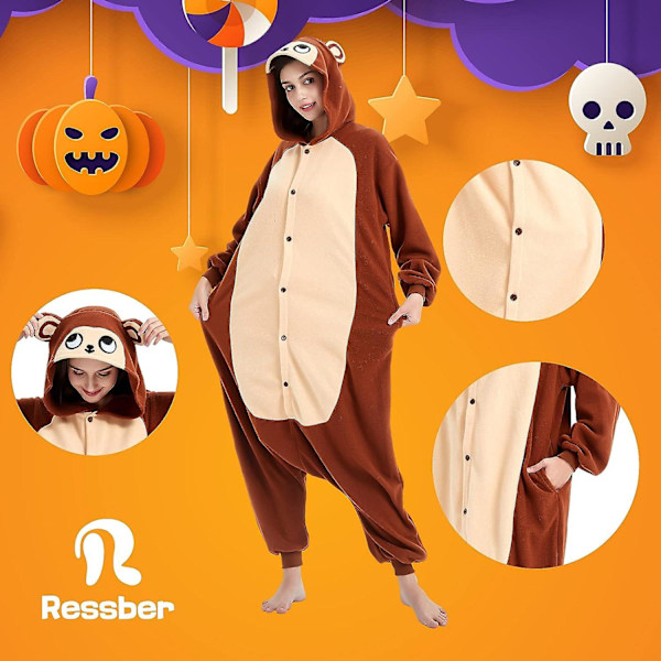 Unisex Vuxen Onesie Pyjamas Djur En Delig Halloween Kostym Julsovkläder Jumpsuit Monkey M