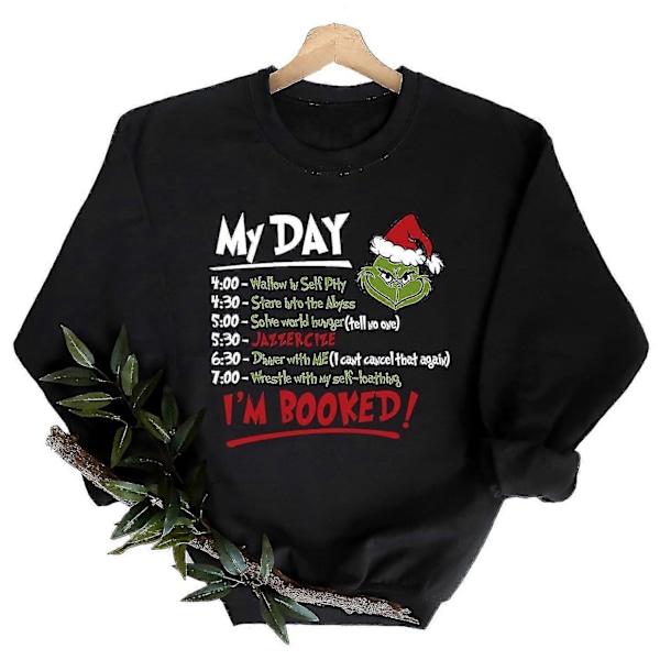 Dam Grön Grinch Tryckt Rundhalsad Tröja Pullover Långärmad Monster Jumper Toppar Black XL