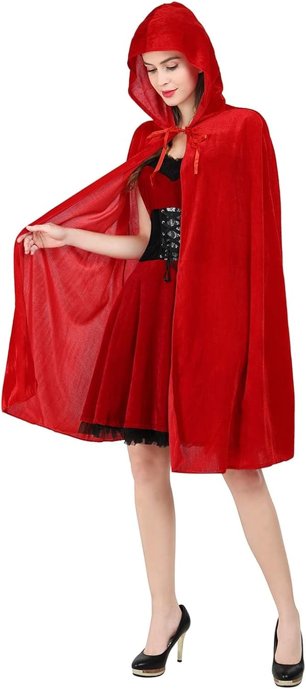 Rødhette-drakt for kvinner Rød Cape-kappe Halloween