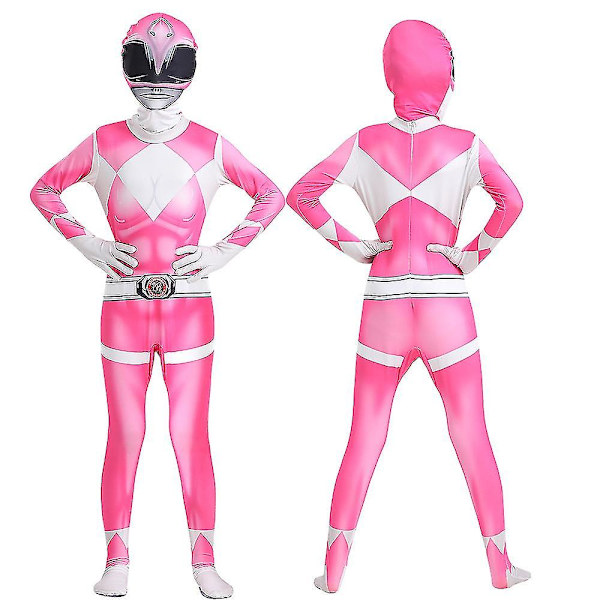 Power Rangers Cosplay Kostym Jumpsuits Bodysuits Superhjälte Barn Pojkar Halloween Fest Fancy Dress Outfits Pink 8-9Years