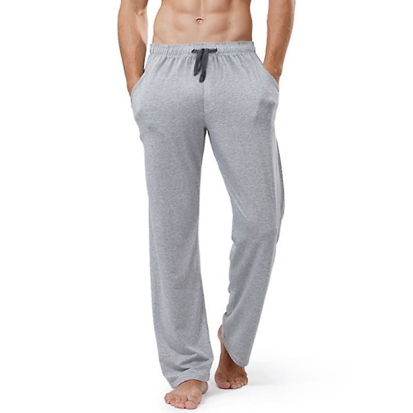 Herr bomulls pyjamas andningsbara enfärgade hemmakläder loungebyxor Grey M