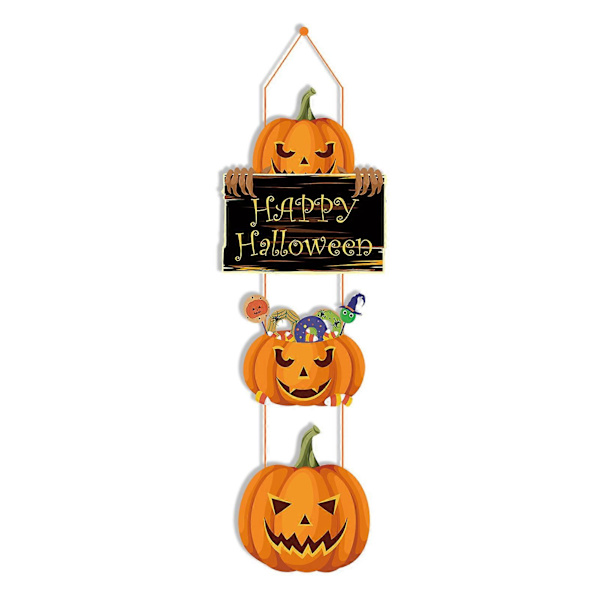 Halloween-kurpitsakoristeet oveen, roikkuvat puiset ovikyltit, noidanhattu, sarjakuvakuvio, pelottavat hymyilevät kasvot, juhlat, kodin sisustustarvikkeet, 1 setti A