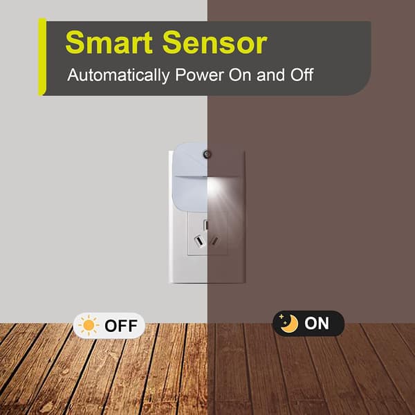 6-pakning nattlys med plugg, hvite LED-nattlys med smart skumringssensor