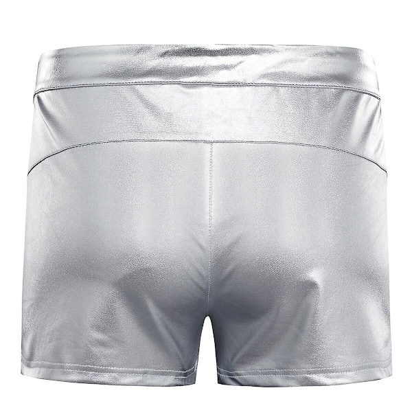 Sliktaa miesten kiiltävät nahkashortsit Silver XL
