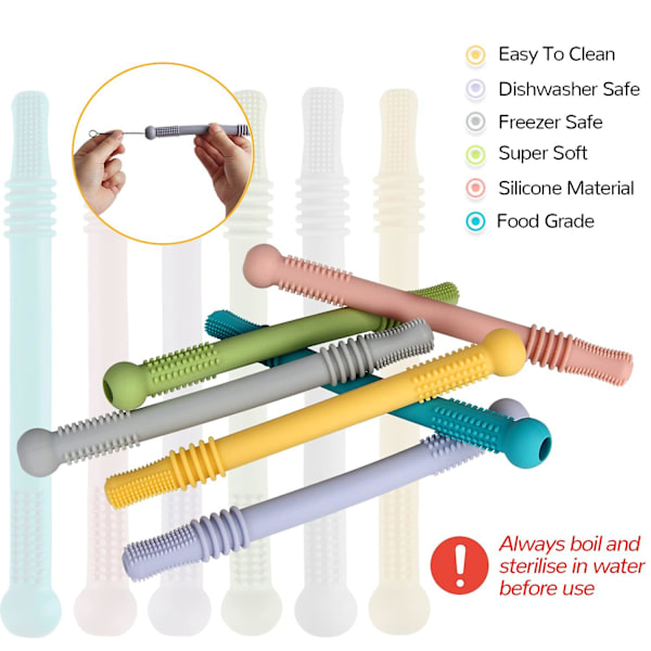 Baby Teething Tubes, Pack Of 5, 6.3 Inches Long, Teething Straws, For Babies Ages 3-12 Months, Food Grade Silicone, Freezer & Dishwasher Safe 1pc Yellow