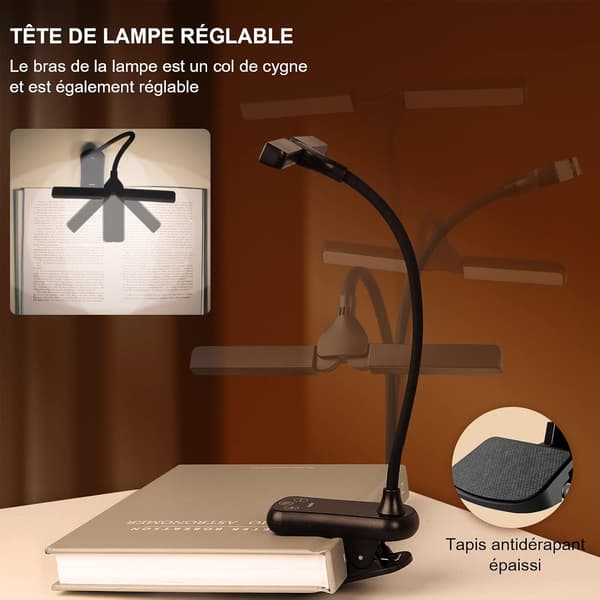 Dobbelthodet leselampe med 14 LED-lys, USB-oppladbart klipslampe, leselys