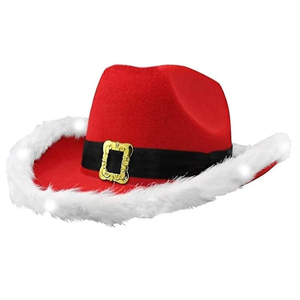 LED Röd och Vit Jul Cowboyhatt Santa Claus Western Semesterhatt Cowboy Santahatt Blinkande Western Julhatt TA White