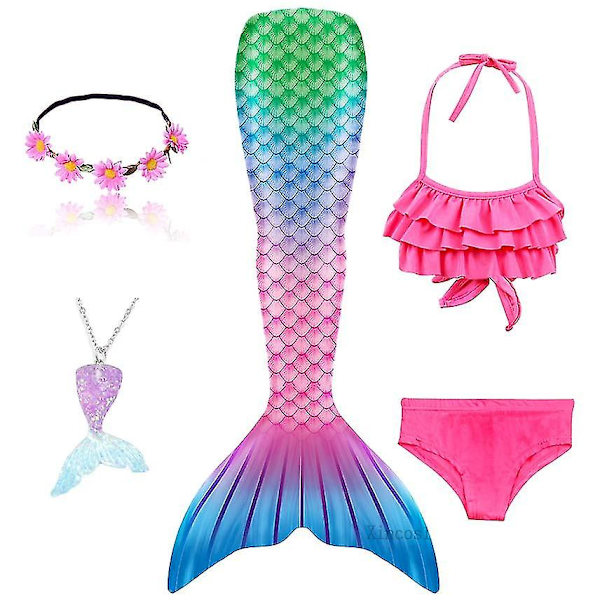 2023-5st/ set Girls Mermaid Tail Baddräkt Barn Den lilla sjöjungfrun Kostym Cosplay Strandkläder Baddräkt-1 Package 111 110