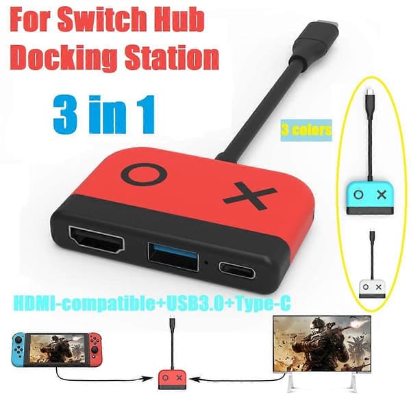 3 i 1 Switch Hub USB3.0 Switch Bas Dockningsstation Typ-C till HD Skärmprojektoromvandlare för Switch/ B
