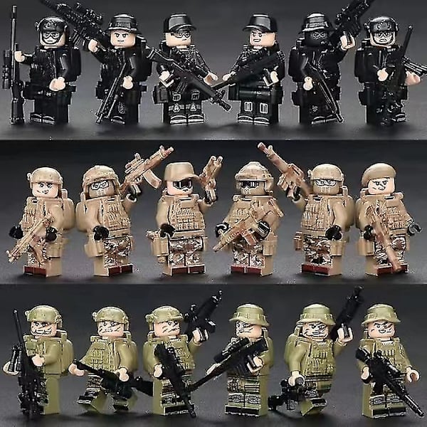 Swat Minifigur Polis Byggklossar Militär Kycklingätande Pojke Monterad Leksak Specialstyrkor Armé 18st Ybl Type A