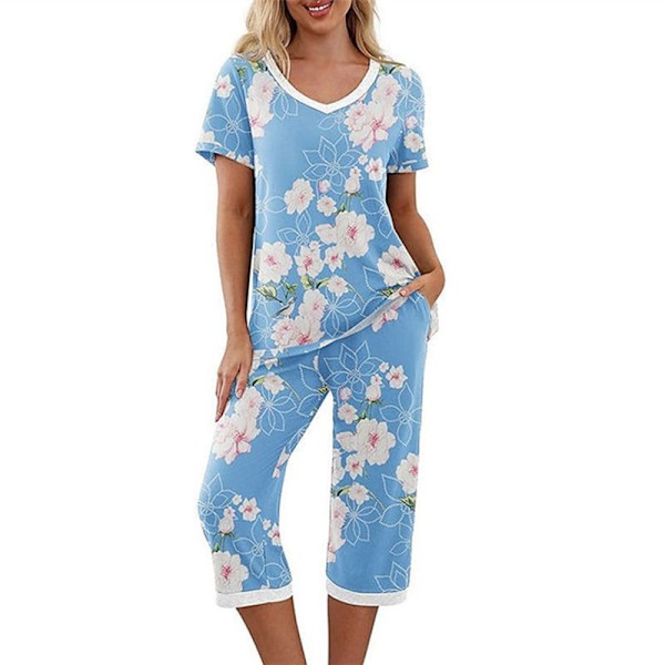 Dampyjamas 2 delar ovkläder kortärmad Tee & capribyxor Blue Print S