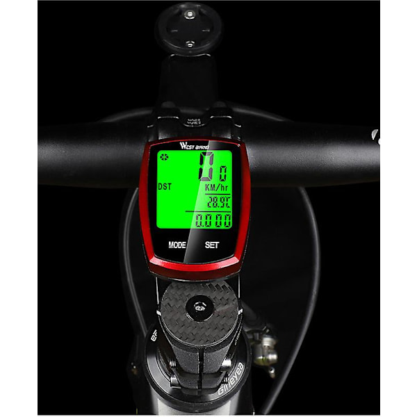 Trådløs Cykel Speedometer Vandtæt Trådløs Cykelcomputer Cykelkilometertæller Med LCD-display & Multifunktioner Red