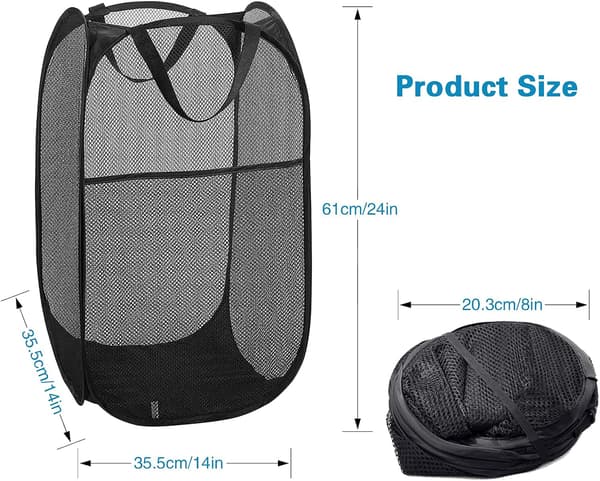 2 Pak Sammenklappelig Mesh Vasketøjskurv med Holdbare Håndtag, Grea
