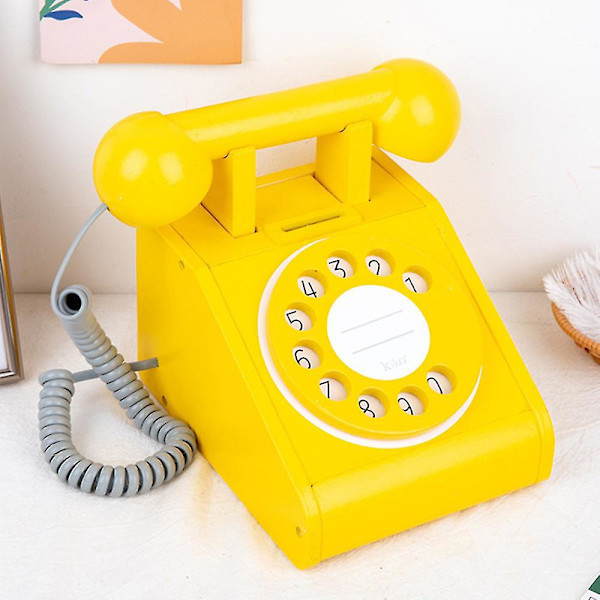 Træ Telefon Legetøj 3 Farver Vælg Pink Gul Sort Til Småbørn Drenge Piger Yellow