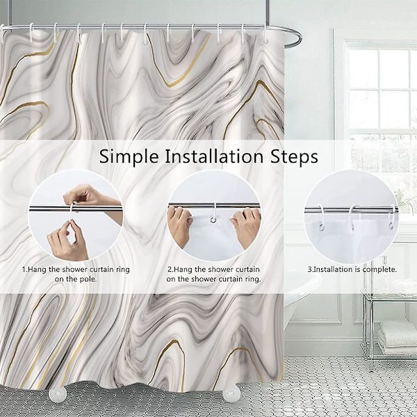 Marmor badrum duschdraperi lila guld tyg duschdraperier med krokar akvarell abstrakt duschdraperi foder 72x72 tum White 72x84 inch