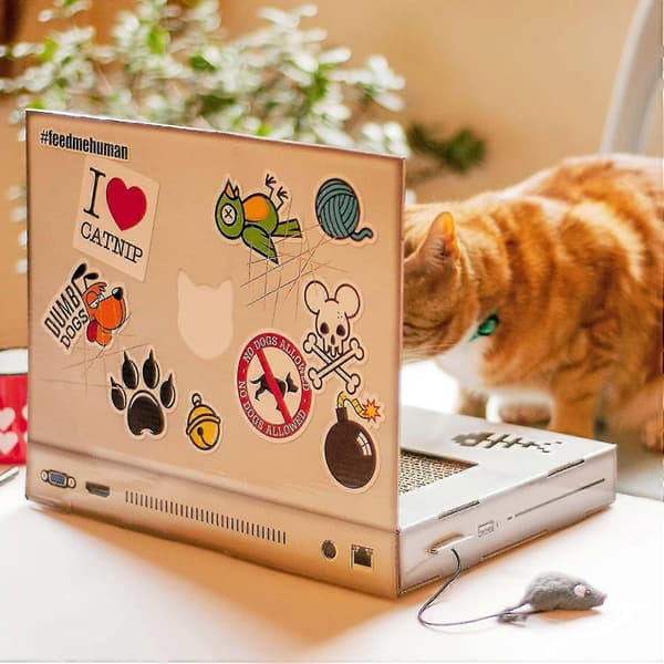 Katteskraper Laptop Interaktive Katteleker Klorebrett i Papp Katteleker Gaver Utstyr
