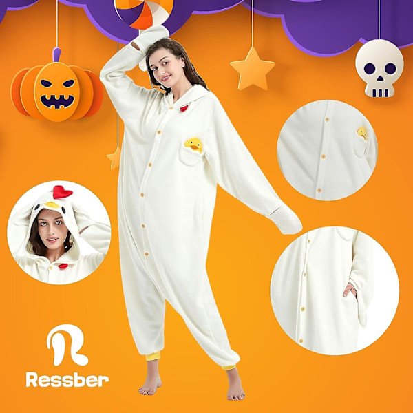 Unisex Aikuisten Onesie-Pyjamat Eläin Yksikokoinen Halloween-Puku Joulu Uniasu Haalarit Chicken M